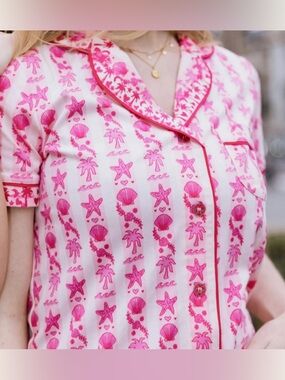 Pink Palm Puff Pajama Set, Blush Bay - Small